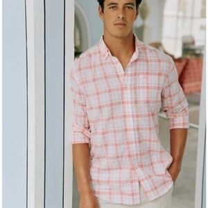 Southern Tide Mens Small Pink Plaid Shirt HEMP TENCEL Sustainable Preppy Coastal